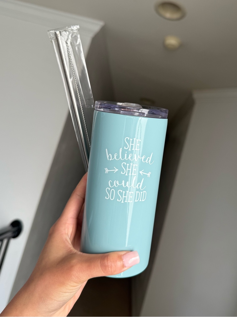 Inspirational Teal Travel Tumbler with Lid & Straw in Aqua (20 oz)